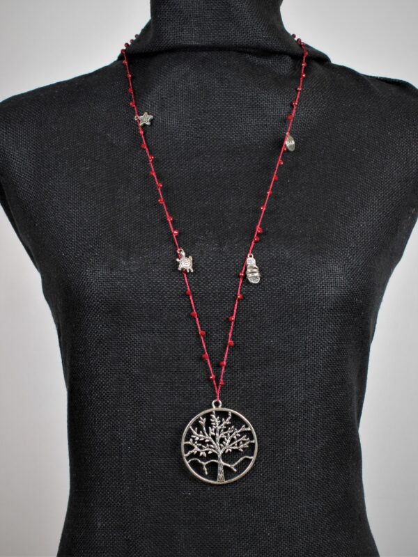 COLLANA lunga ALBERO DELLA VITA ROSSO/ARGENTO GARODESIGNERS