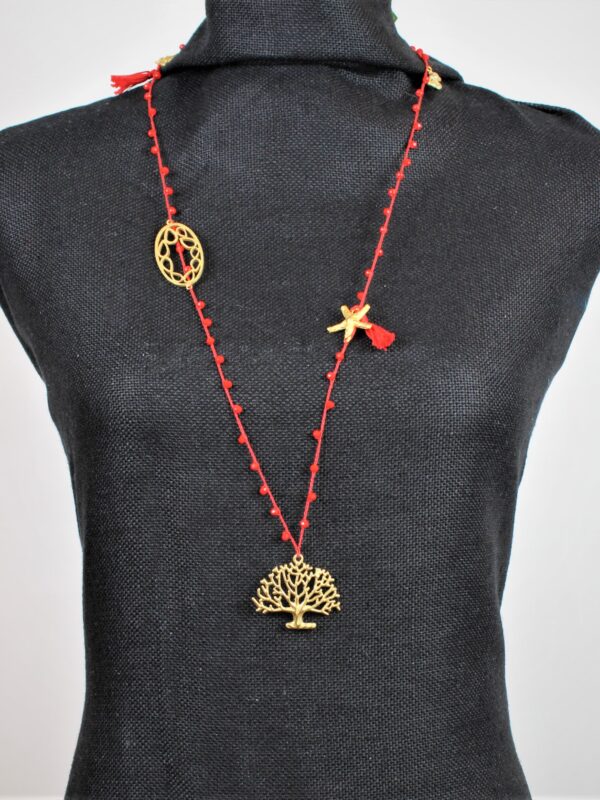COLLANA lunga ALBERO DELLA VITA ROSSO/ORO GARODESIGNERS