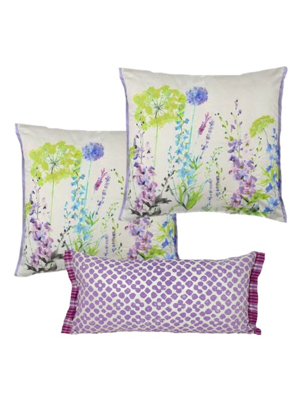 SET 3 CUSCINI FLOREALI toni GLICINE E PRUGNA DESIGNERS GUILD