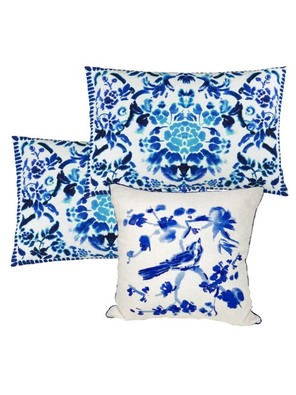 SET 3 CUSCINI lino BIANCO BLU CAPRI DESIGNERS GUILD