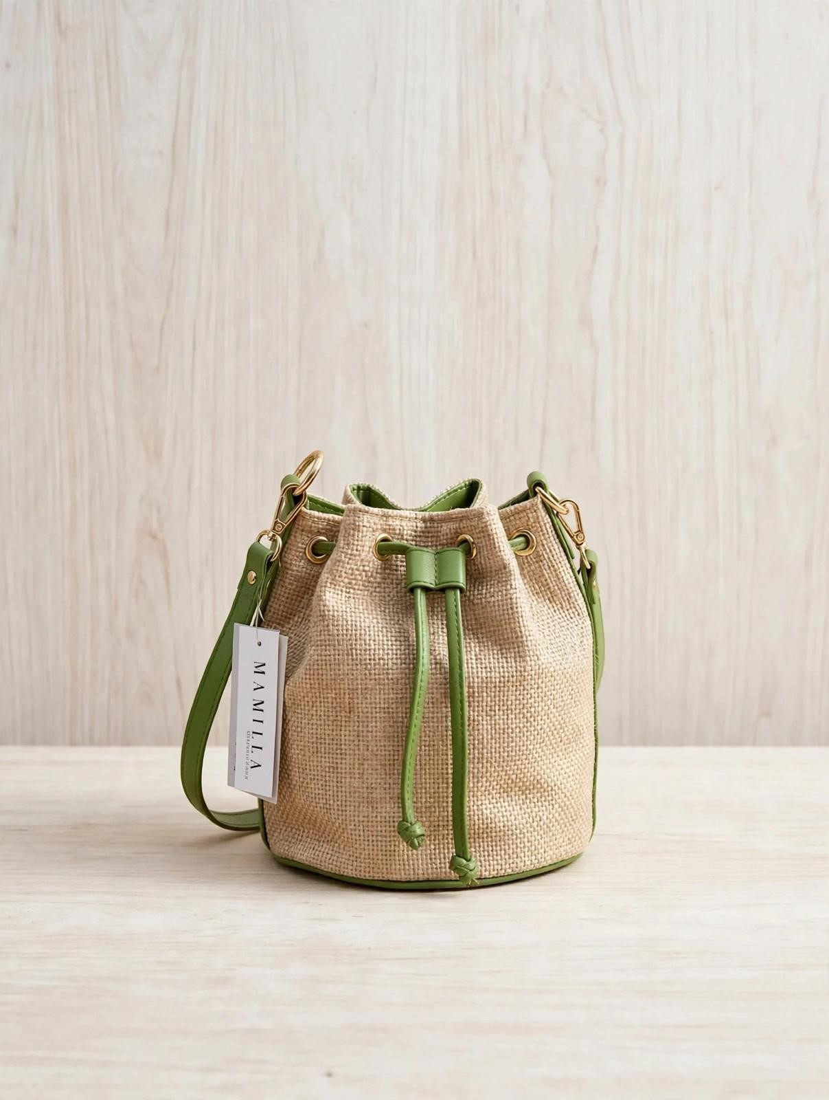 BORSA A SECCHIELLO MAMILLA OROBEIGE con VERDE