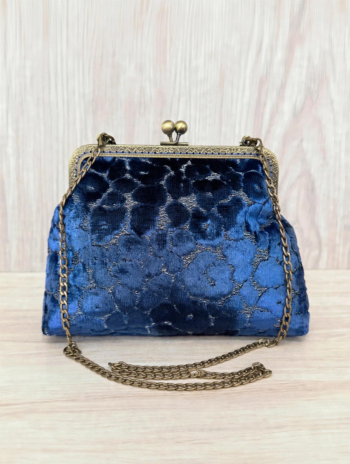 BORSA CLIPCLAP velluto fiori blu
