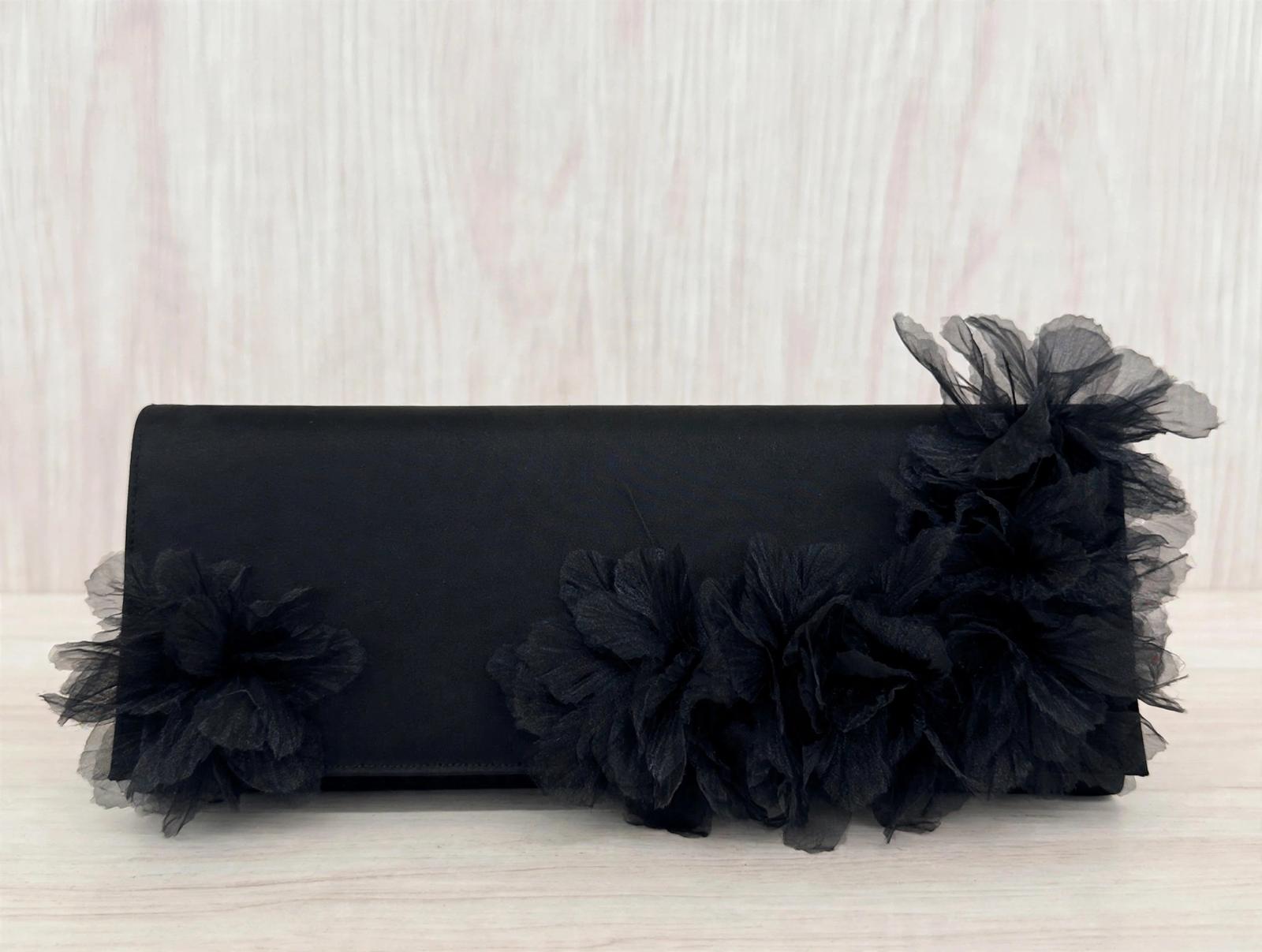BORSA maxi POCHETTE MAMILLA NERA FIORI organza